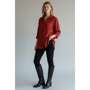 NEW Burgundy Button Down‎ Size XL Long Sleeve Tunic Top 3/4 Length
